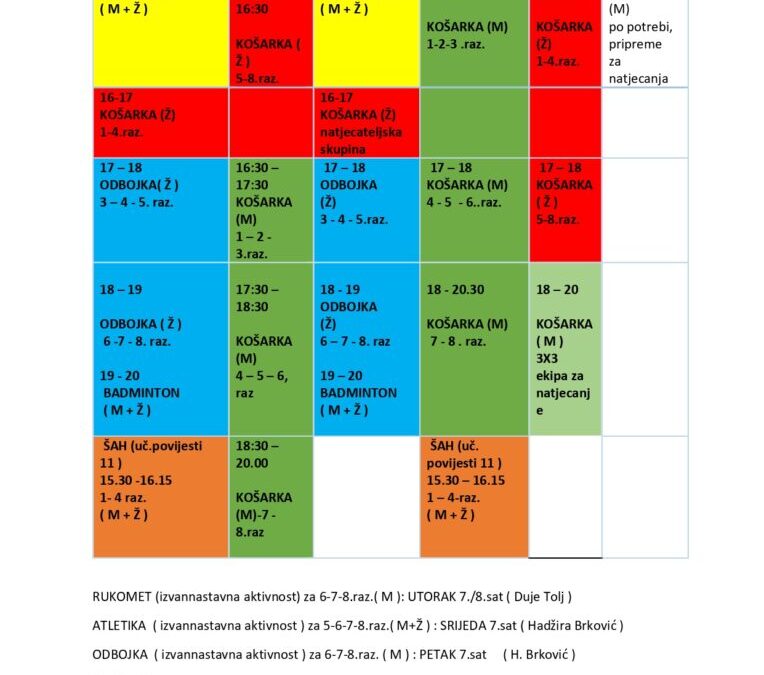 ŠSD Petka – raspored treninga – od 3.10.2024.