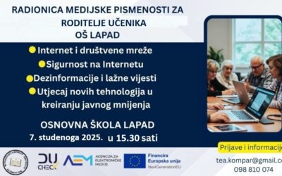 Radionica medijske pismenosti za roditelje učenika OŠ Lapad