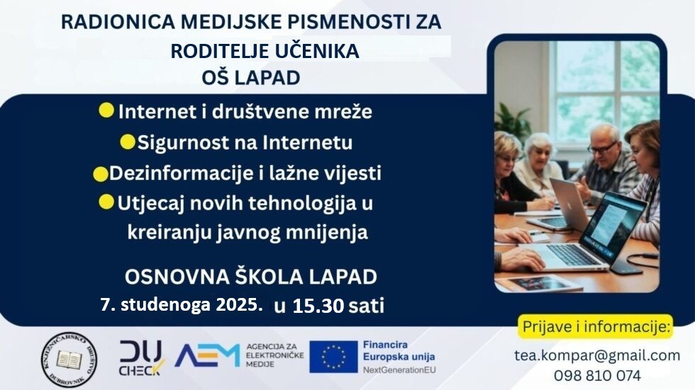 Radionica medijske pismenosti za roditelje učenika OŠ Lapad