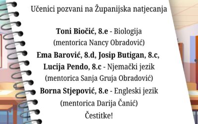 Učenici pozvani na Županijska natjecanja