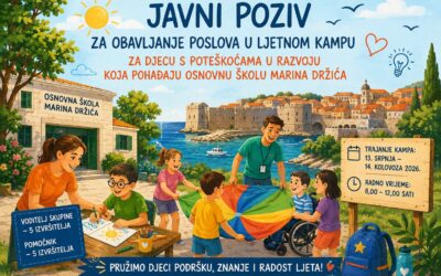 Javni poziv za iskazivanje interesa za obavljanje poslova u ljetnom kampu za djecu s poteškoćama u razvoju koja pohađaju Osnovnu školu Marina Držića