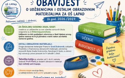 Obavijest o udžbenicima i ostalim obrazovnim materijalima za OŠ Lapad šk.god. 2026./2027.